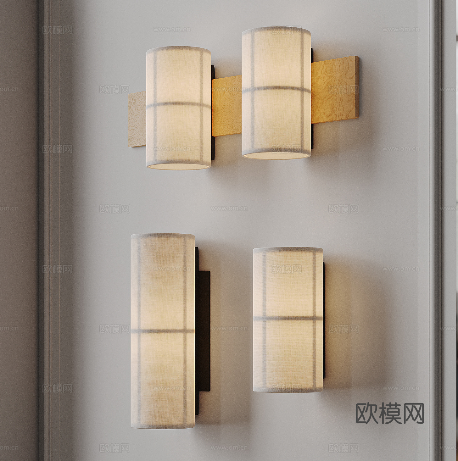 新中式侘寂风壁灯 亚麻布艺壁灯su模型
