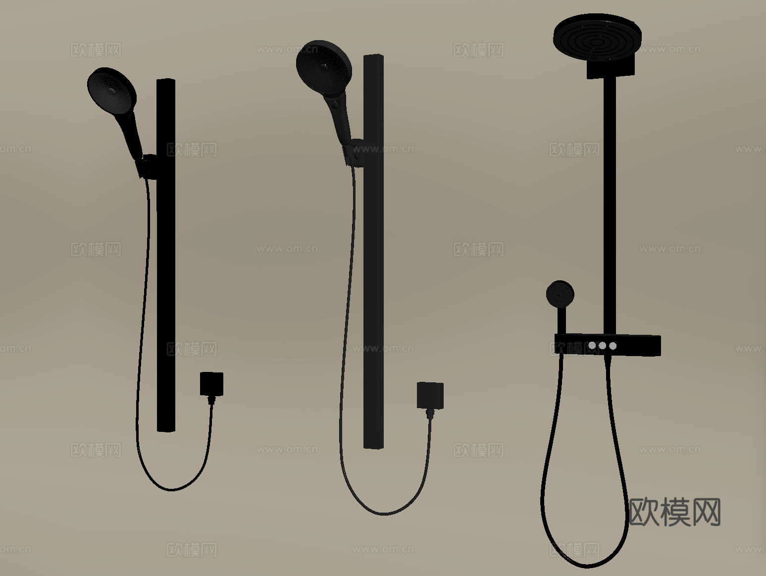 现代花洒 淋浴花洒 不锈钢花洒su模型