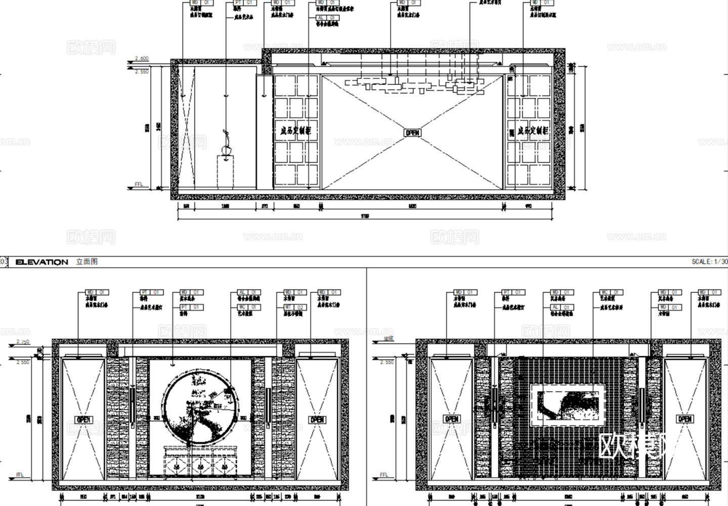 10套现代轻奢简约风格样板间大平层别墅复式CAD施工图附效果cad施工图