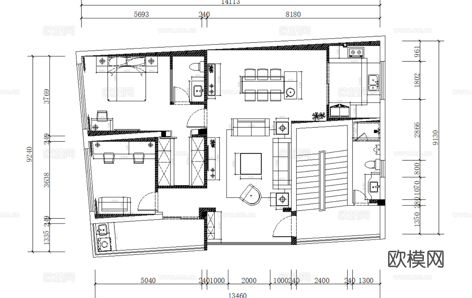 10套现代轻奢简约风格样板间大平层别墅复式CAD施工图附效果cad施工图