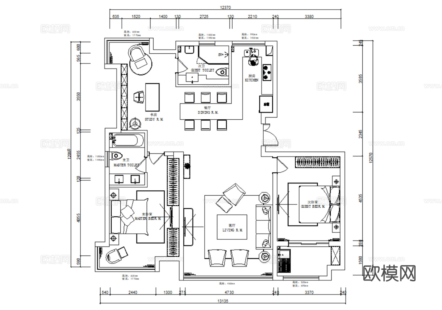 10套现代简约轻奢极简风格样板间大平层家装CAD施工图附效果cad施工图
