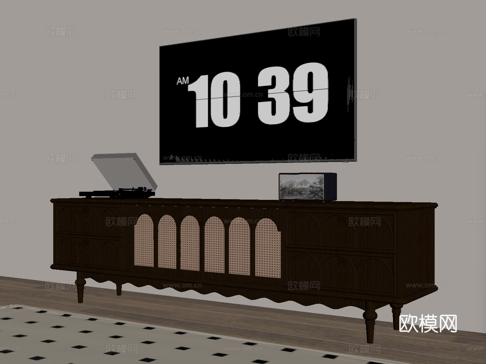 法式复古风电视柜 电视 摆件su模型