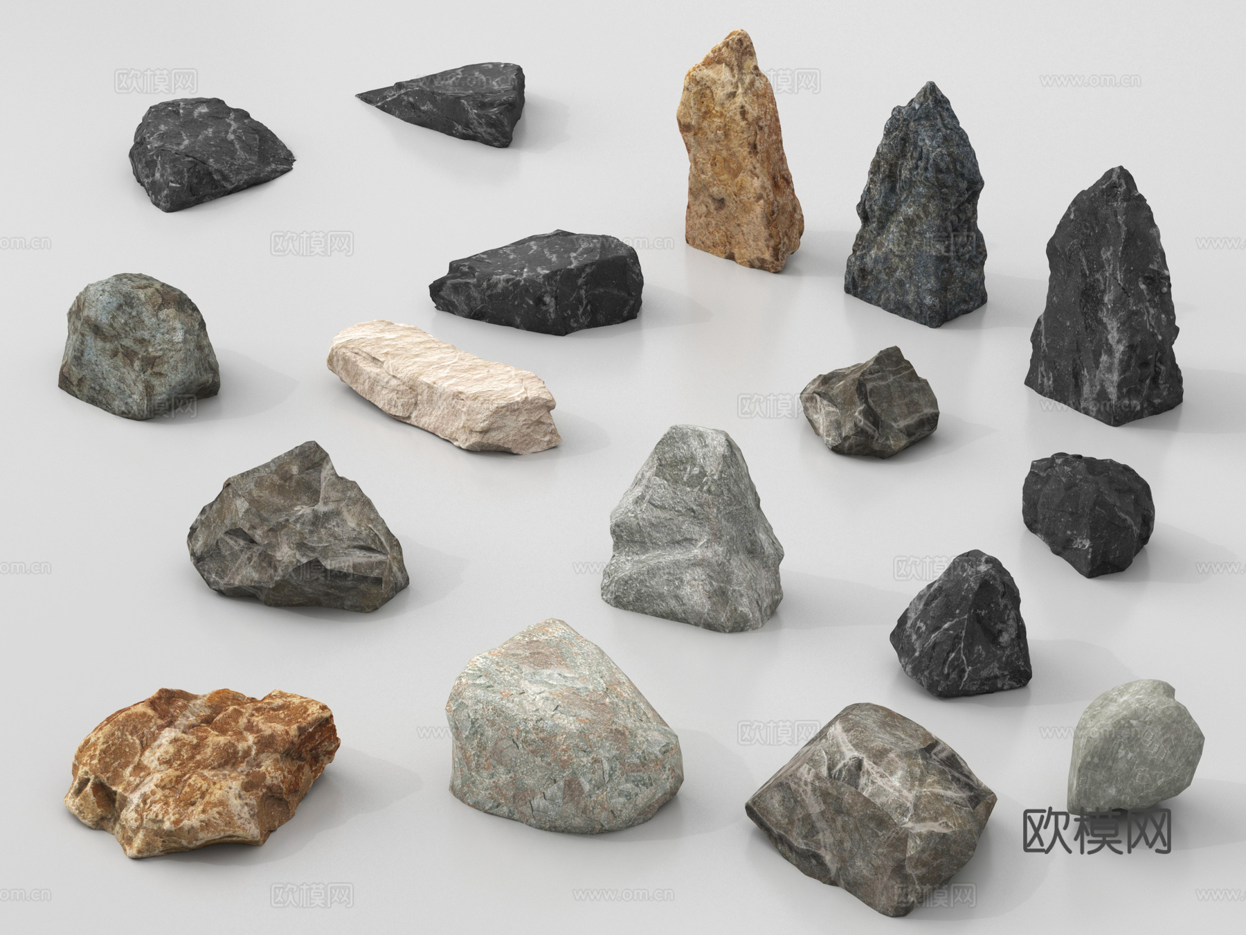 现代假山石头 景观石 石块 岩石 石头雕塑su模型