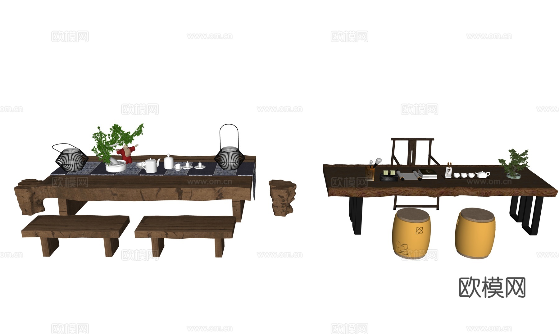经典茶桌椅组合su模型