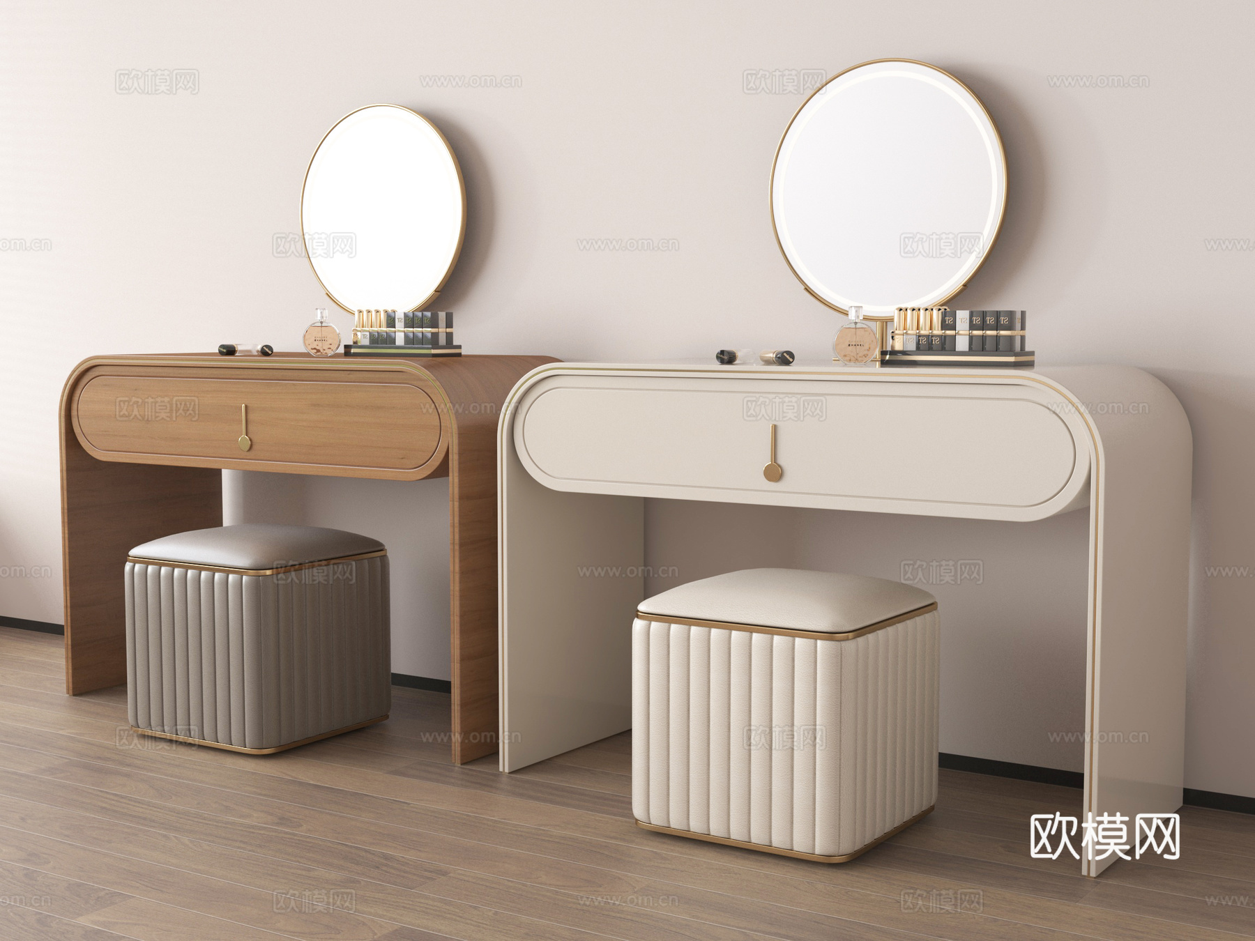 现代法式梳妆台 化妆镜 化妆品su模型
