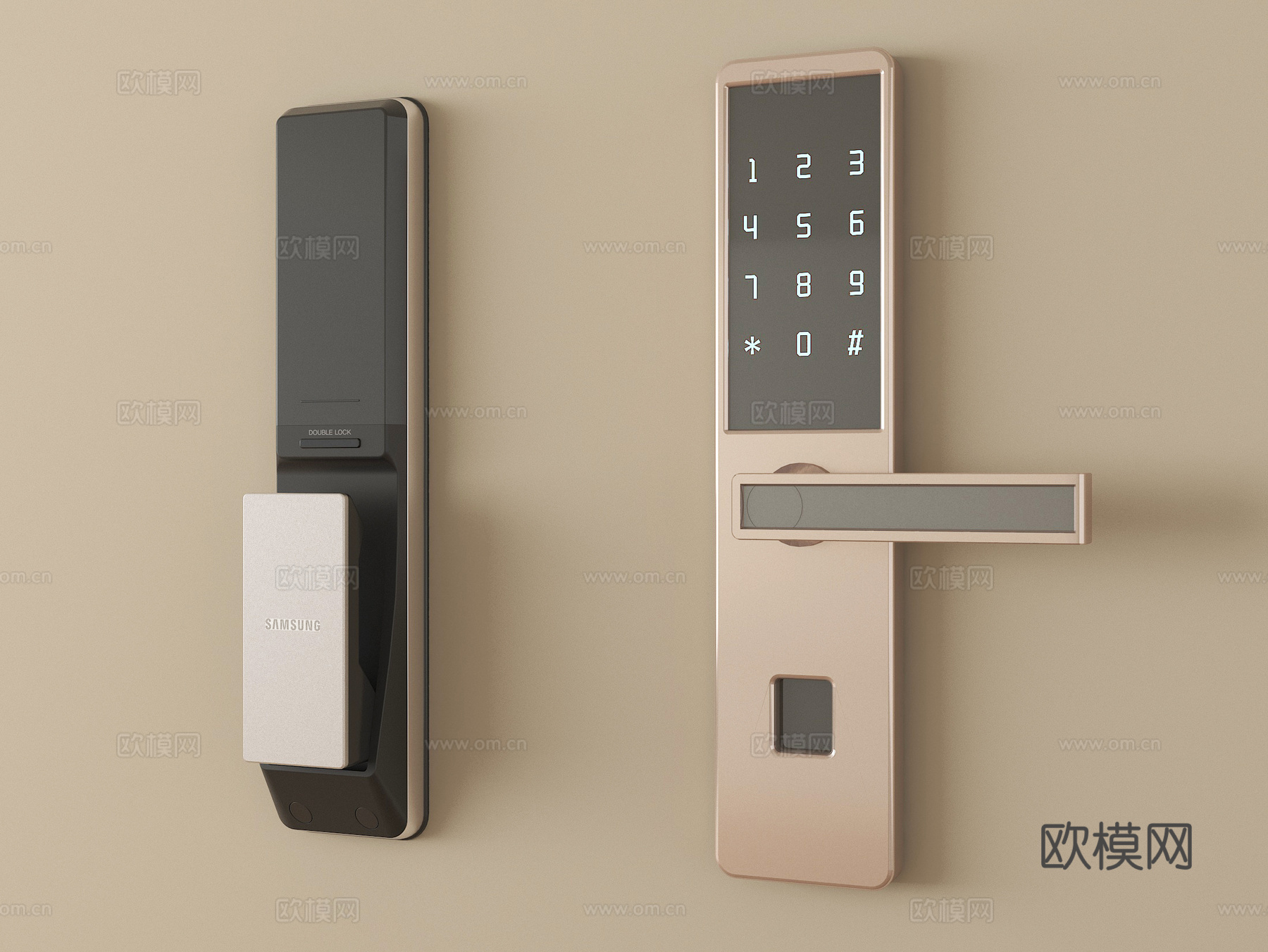 现代指纹锁 智能锁 密码锁su模型