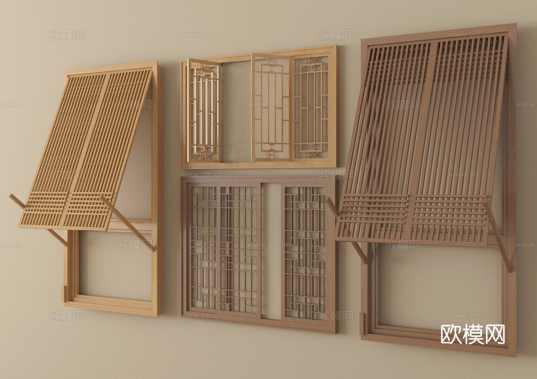新中式镂花窗 平开窗 推拉窗 折叠窗 上下折叠窗su模型