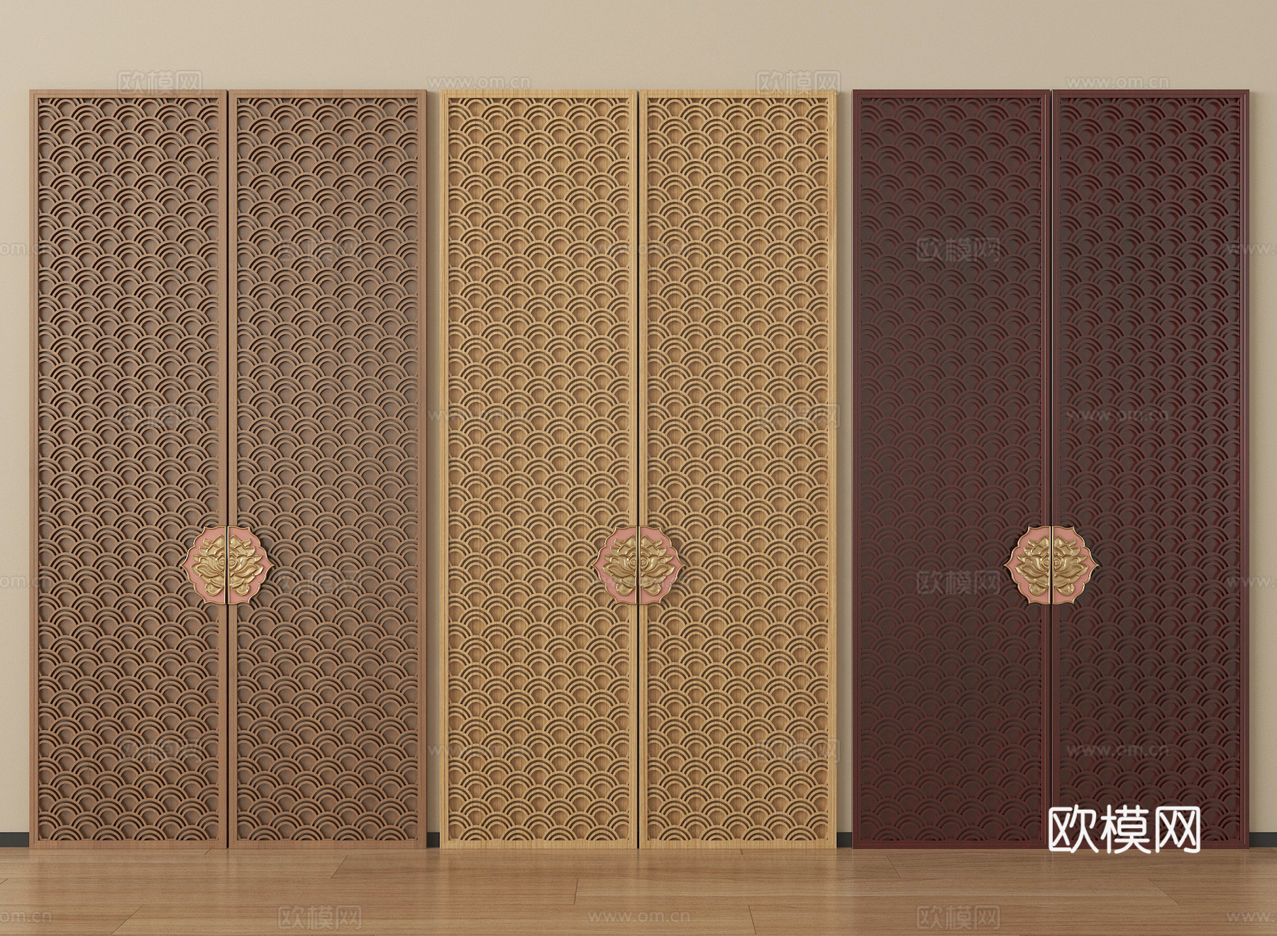 新中式门板 墙面板 护墙板su模型