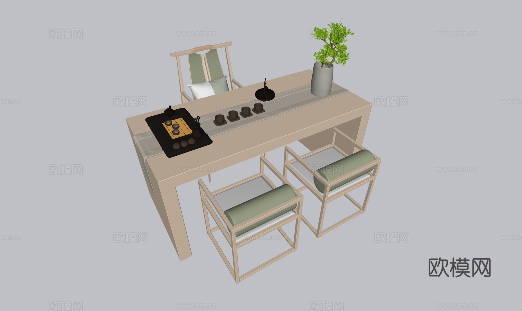 经典茶桌椅组合su模型