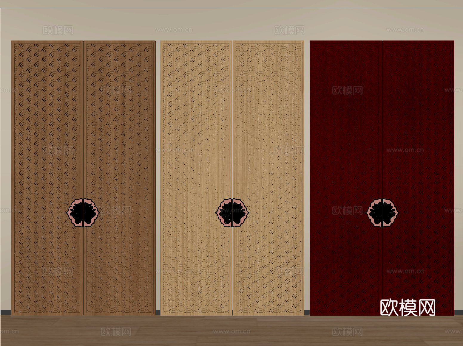新中式门板 墙面板 护墙板su模型