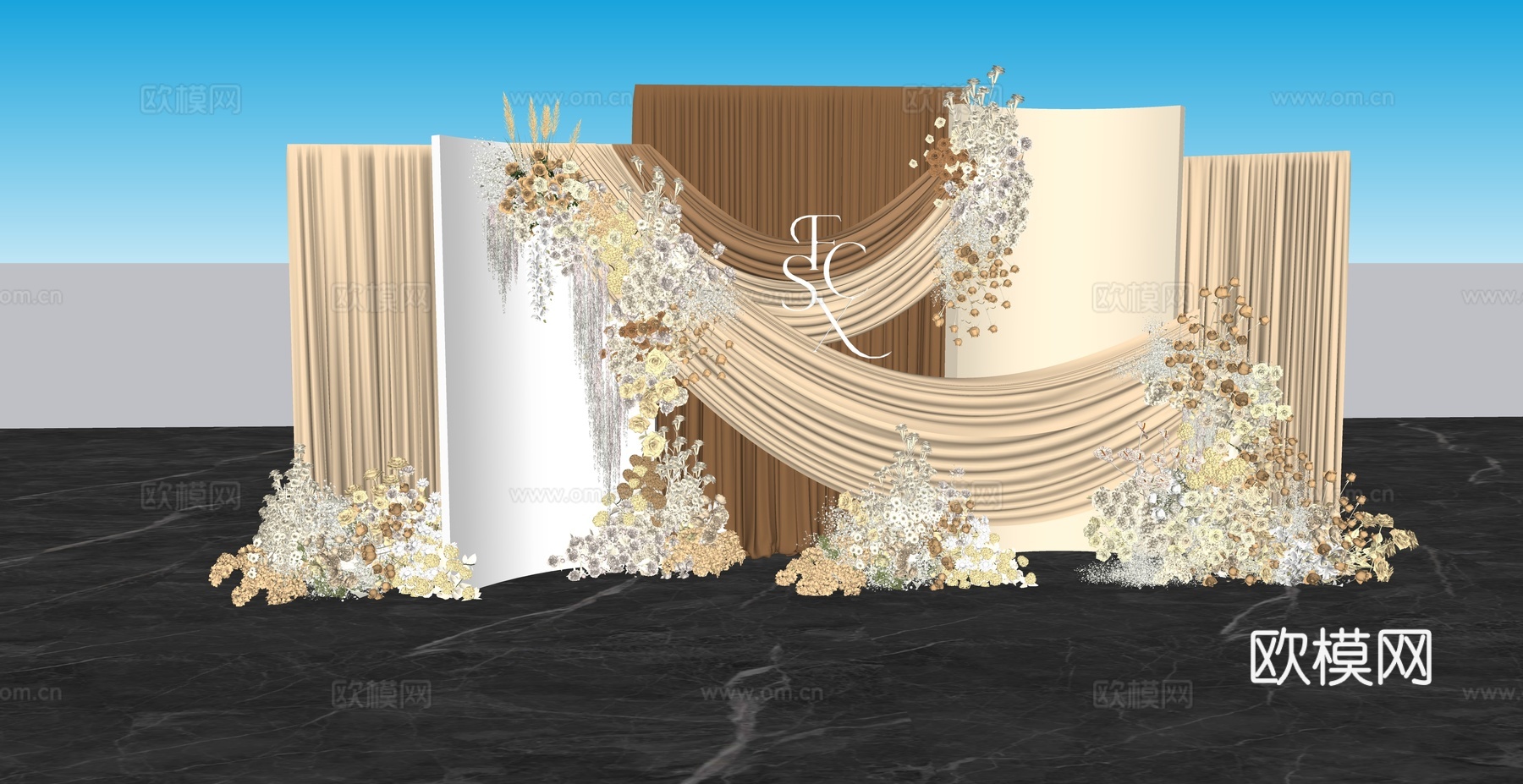 浅香槟小众布幔婚礼美陈su模型
