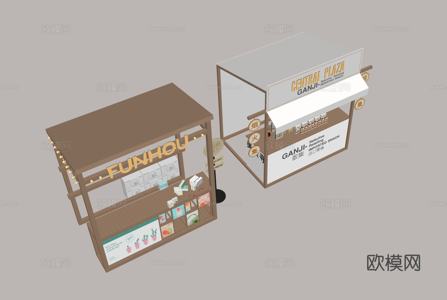 市集摊位  快闪店展台 零食售卖台 文创产品展台 市集摆摊道su模型