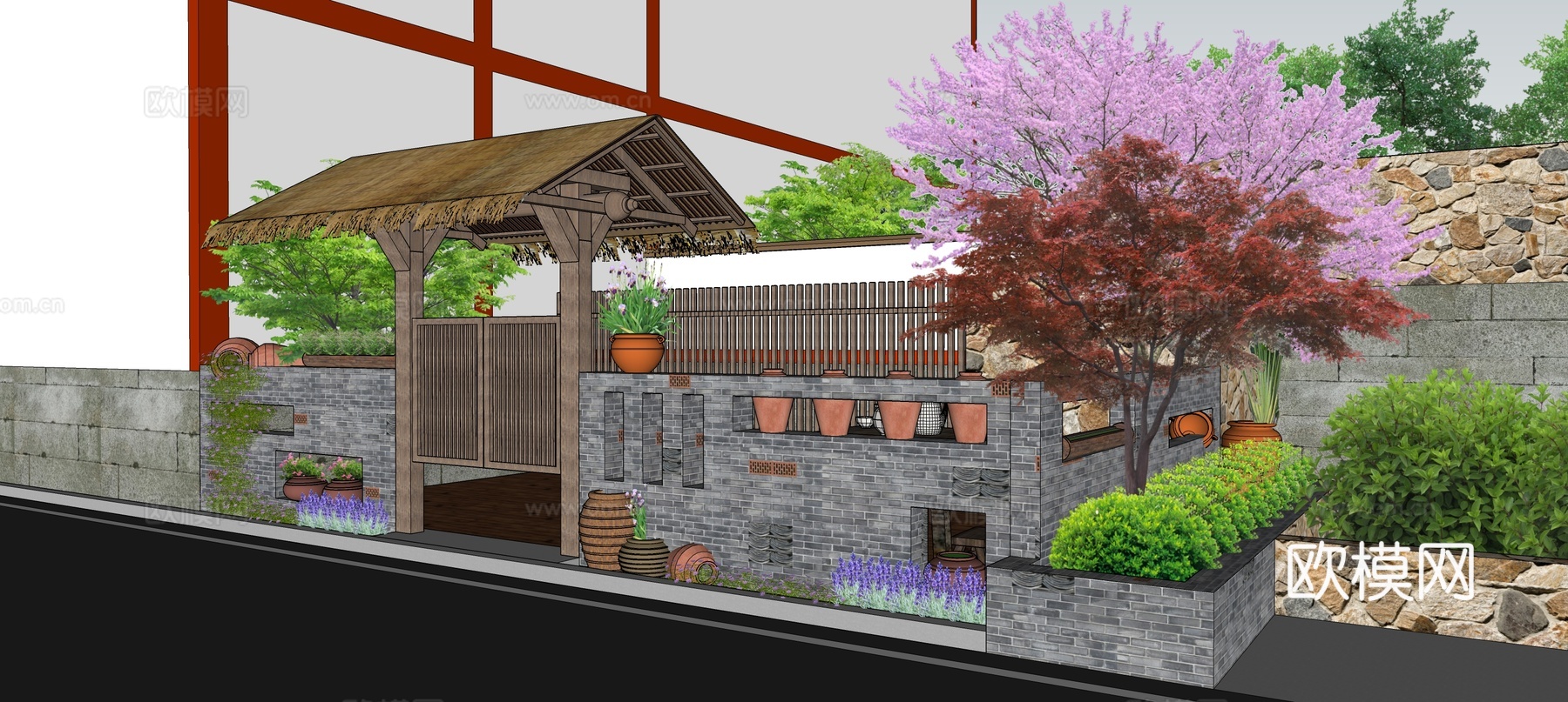 农家乐院子门头su模型su模型