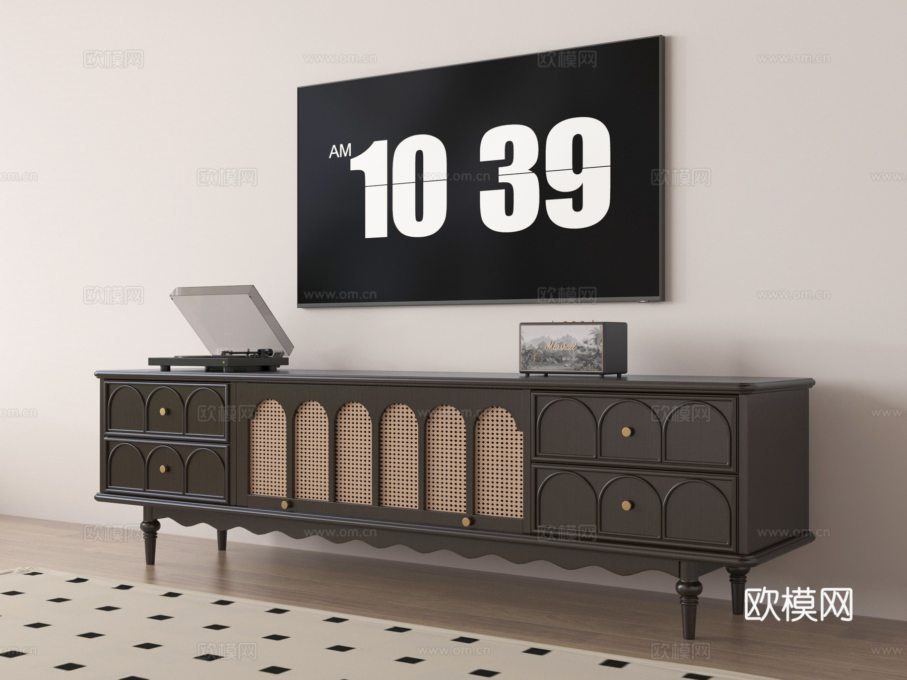 法式复古风电视柜 电视 摆件su模型