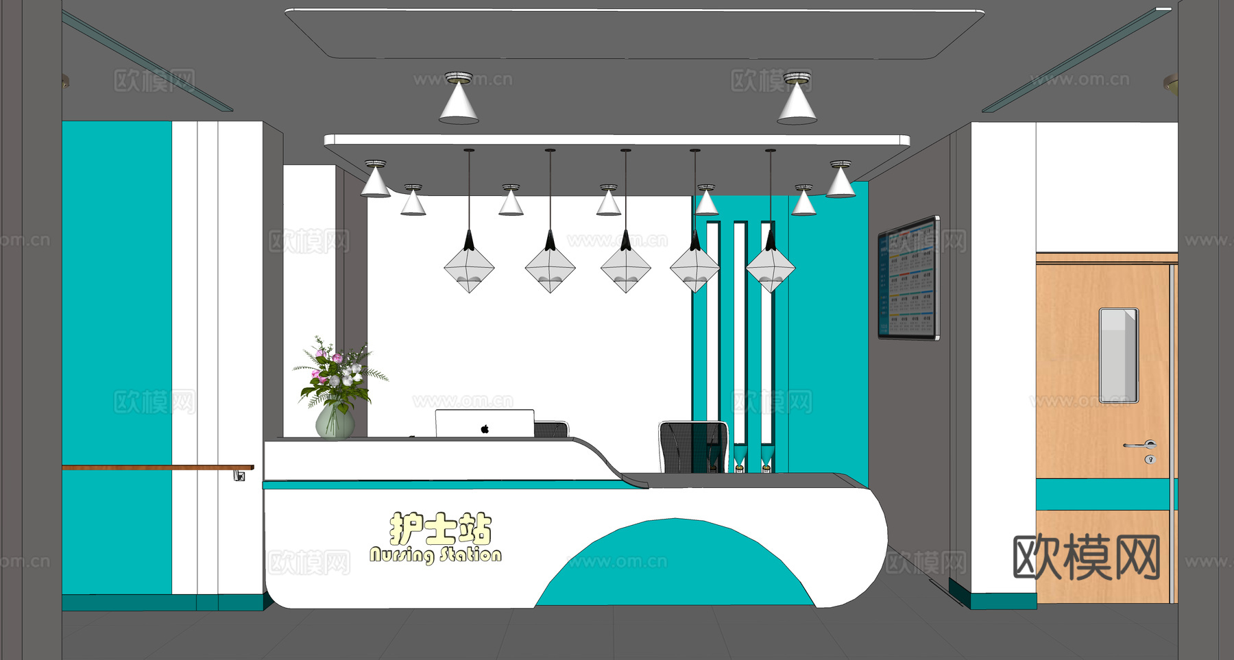 0066护士站 医院前台 咨询台 接待台su模型