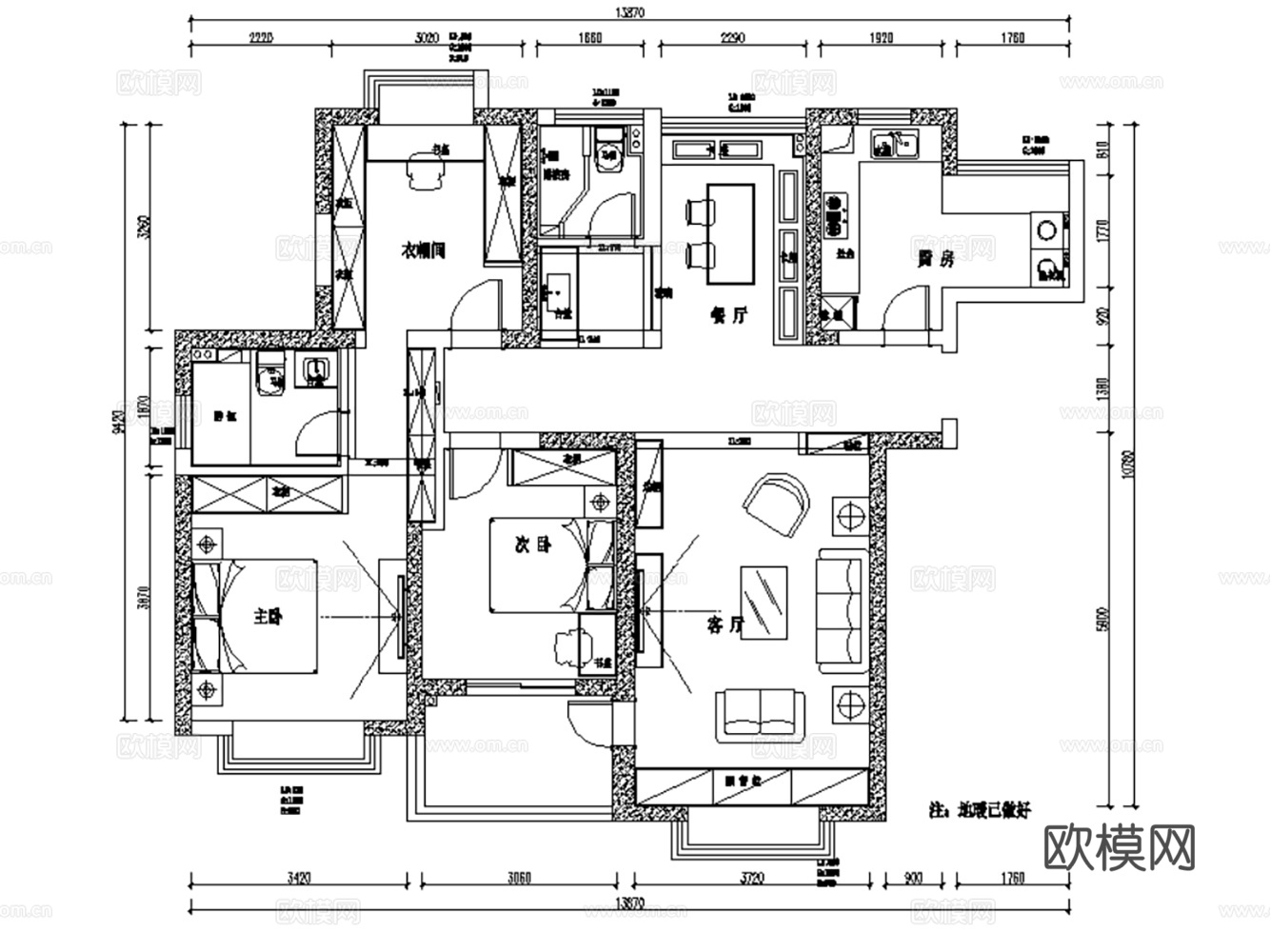 10套美式古典风格样板间平层大户型小户型CAD施工图附效果图cad施工图