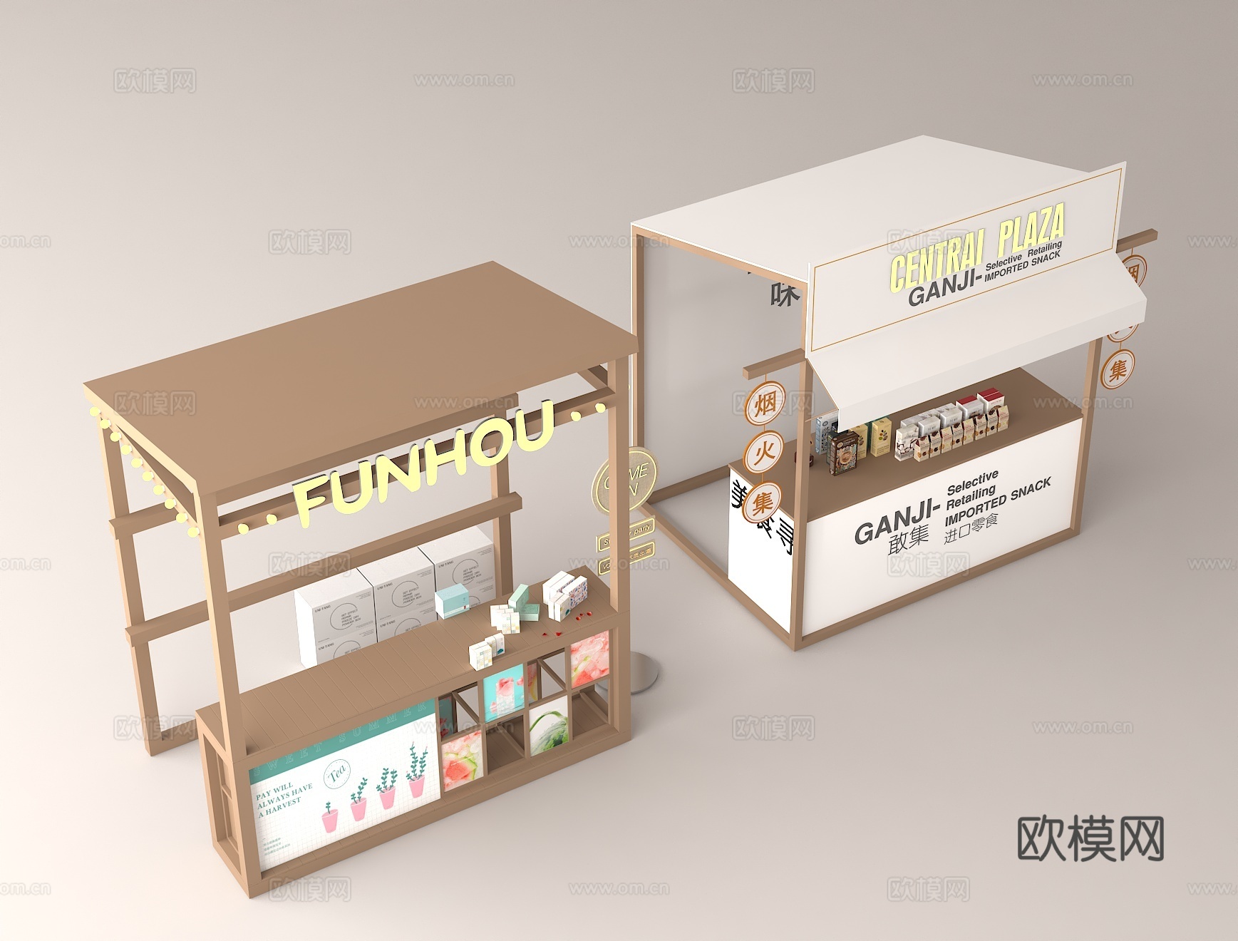 市集摊位  快闪店展台 零食售卖台 文创产品展台 市集摆摊道su模型
