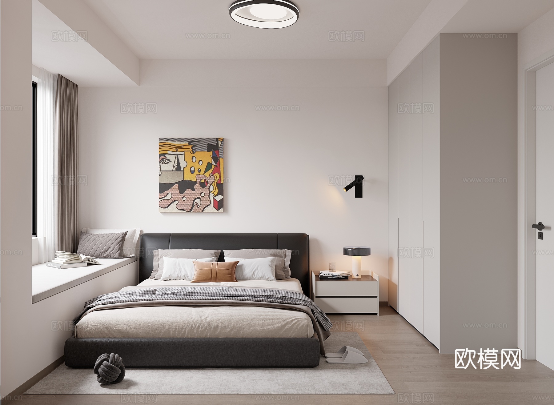 现代极简黑白灰卧室su模型