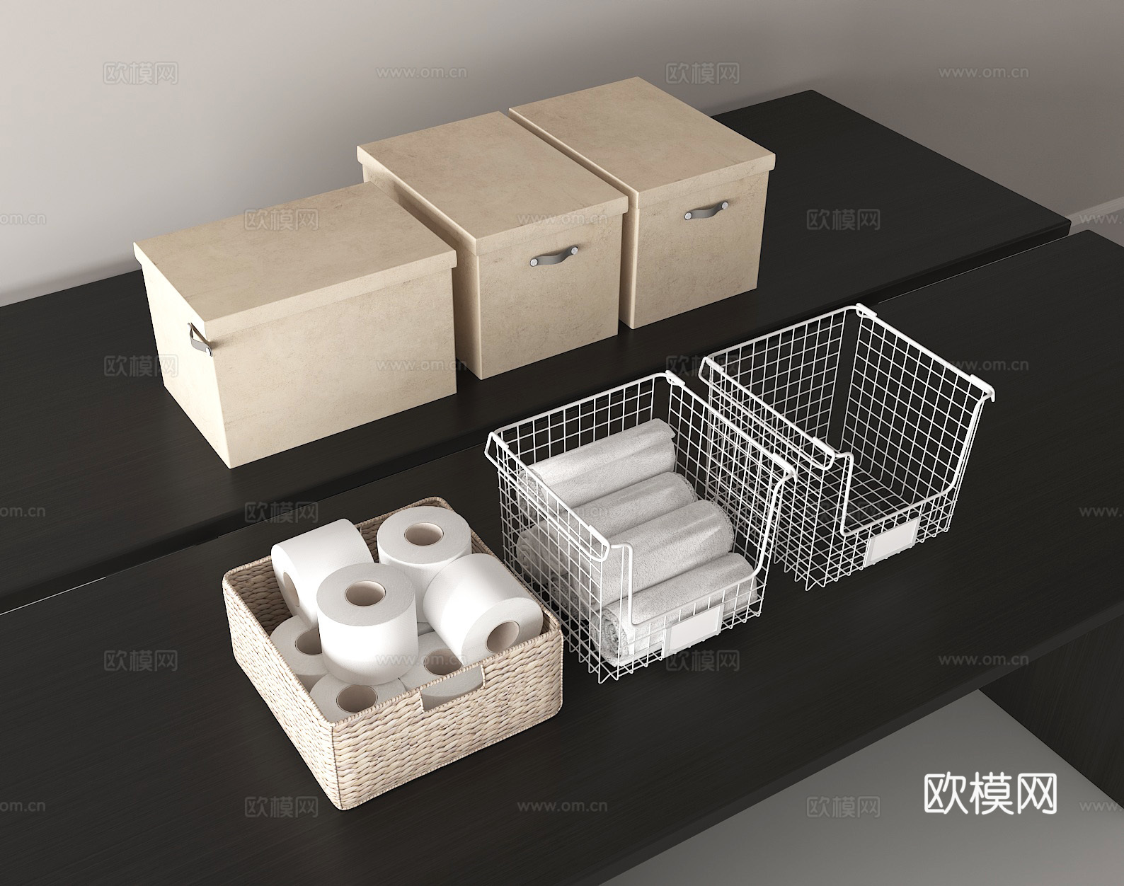 家居收纳组合 多材质收纳容器 卫生间收纳 简约收纳盒 藤编收su模型