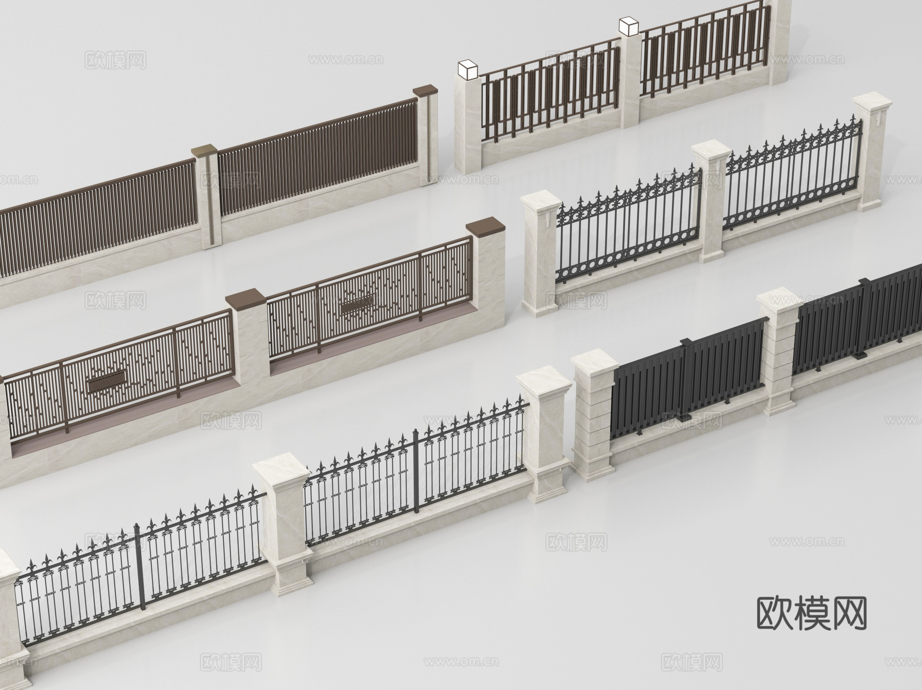 现代围栏护栏 围墙 别墅围墙 小区围墙su模型