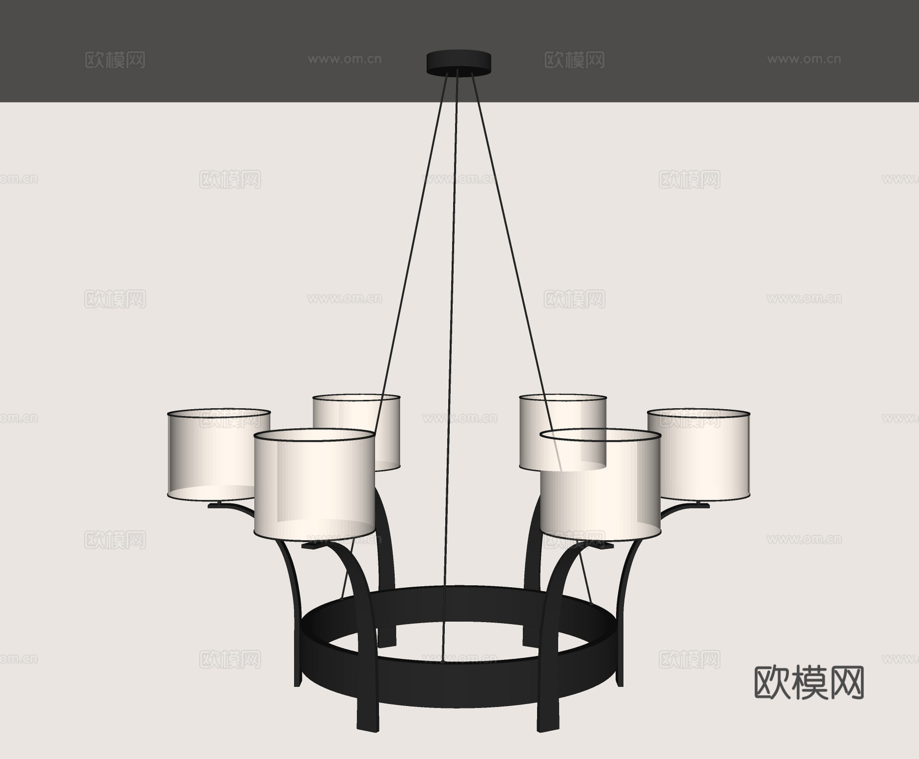 现代吊灯 黑色金属吊灯 布艺灯罩灯 客厅吊灯 四头吊灯su模型