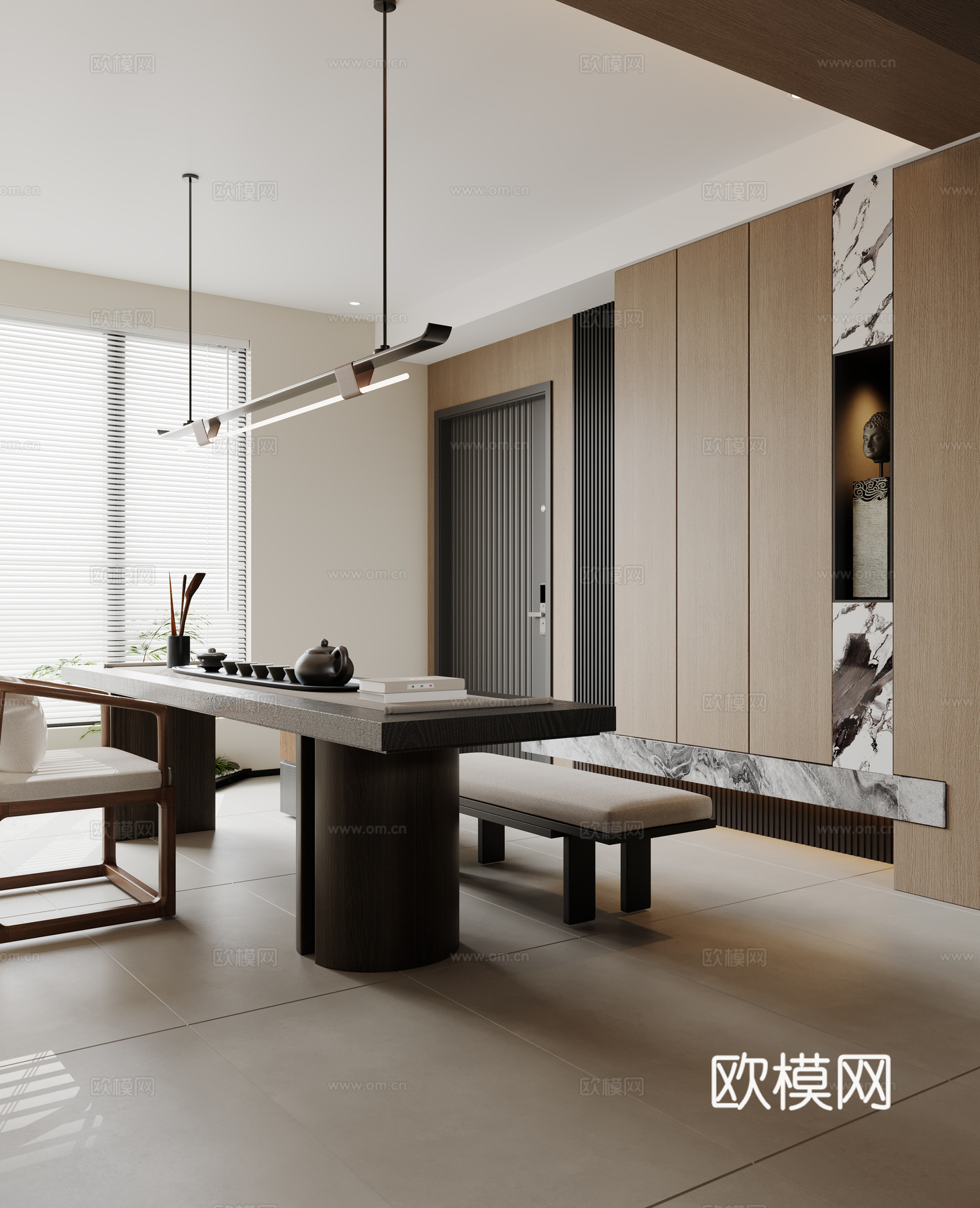 新中式棋牌室3d模型下载（渲染图2）