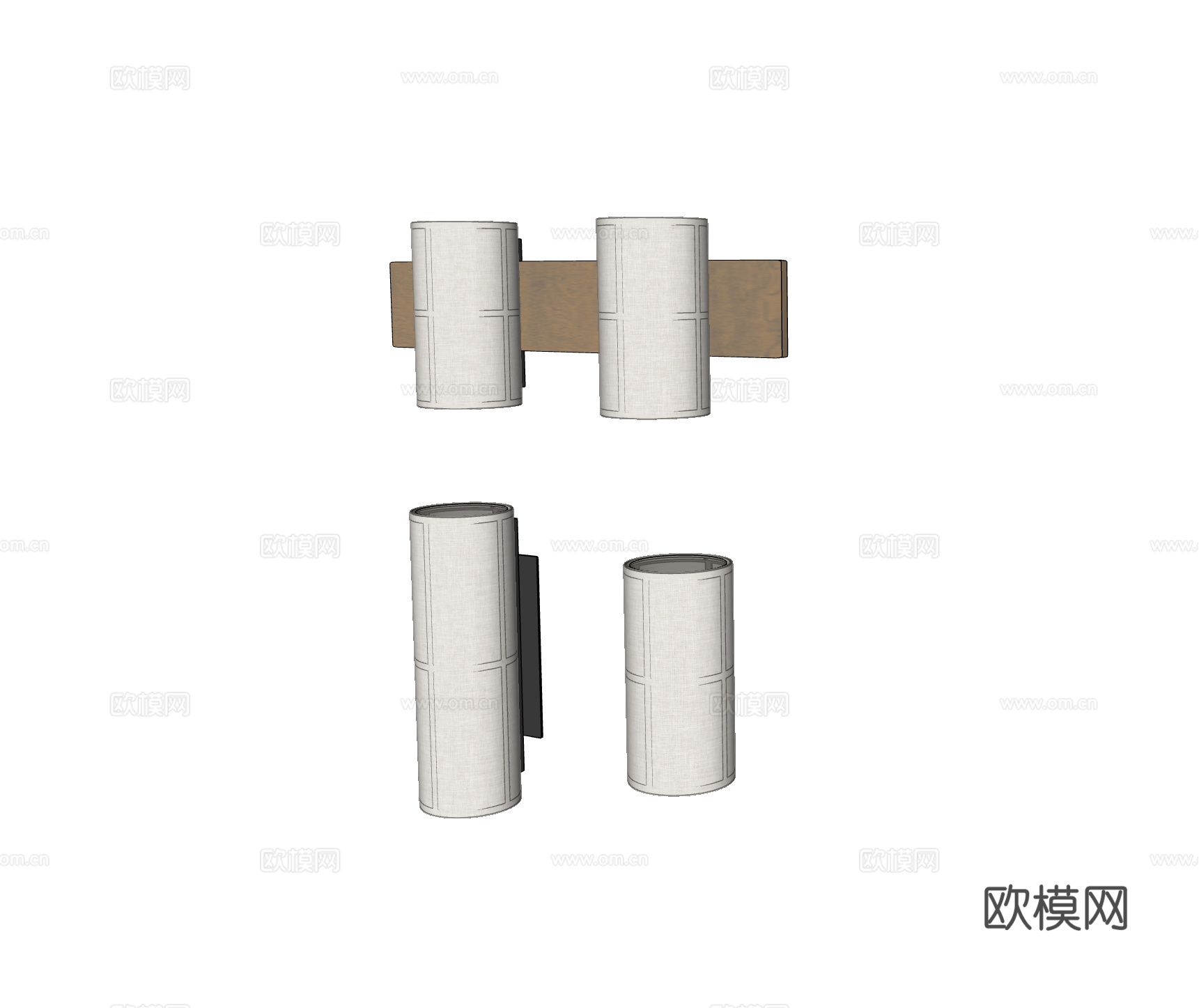 新中式侘寂风壁灯 亚麻布艺壁灯su模型