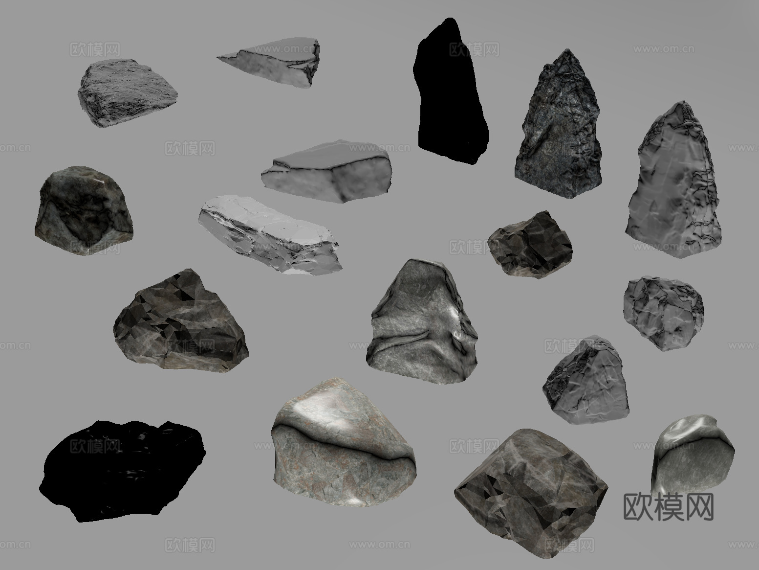 现代假山石头 景观石 石块 岩石 石头雕塑su模型