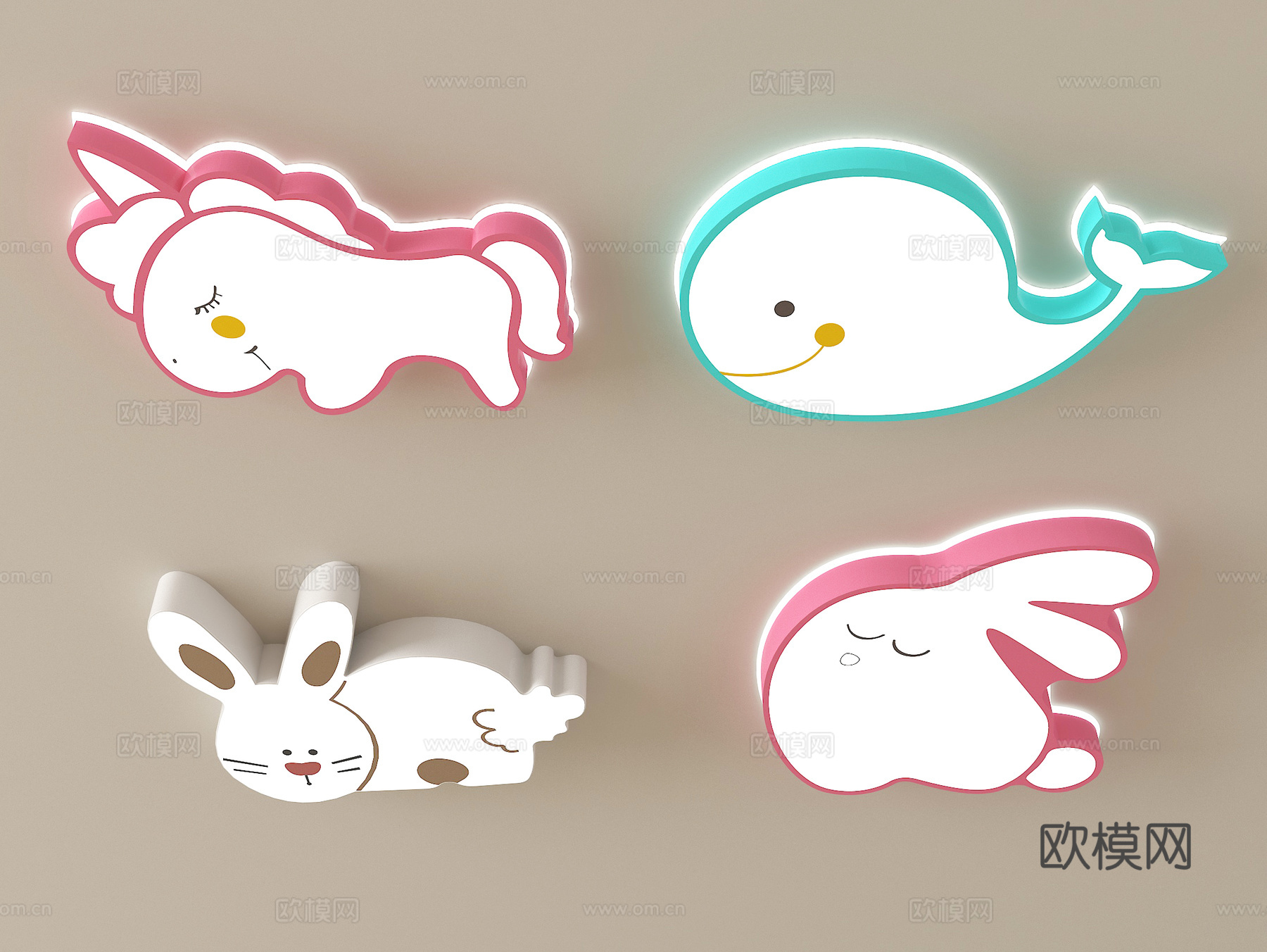 现代儿童卡通动物造型吸顶灯su模型