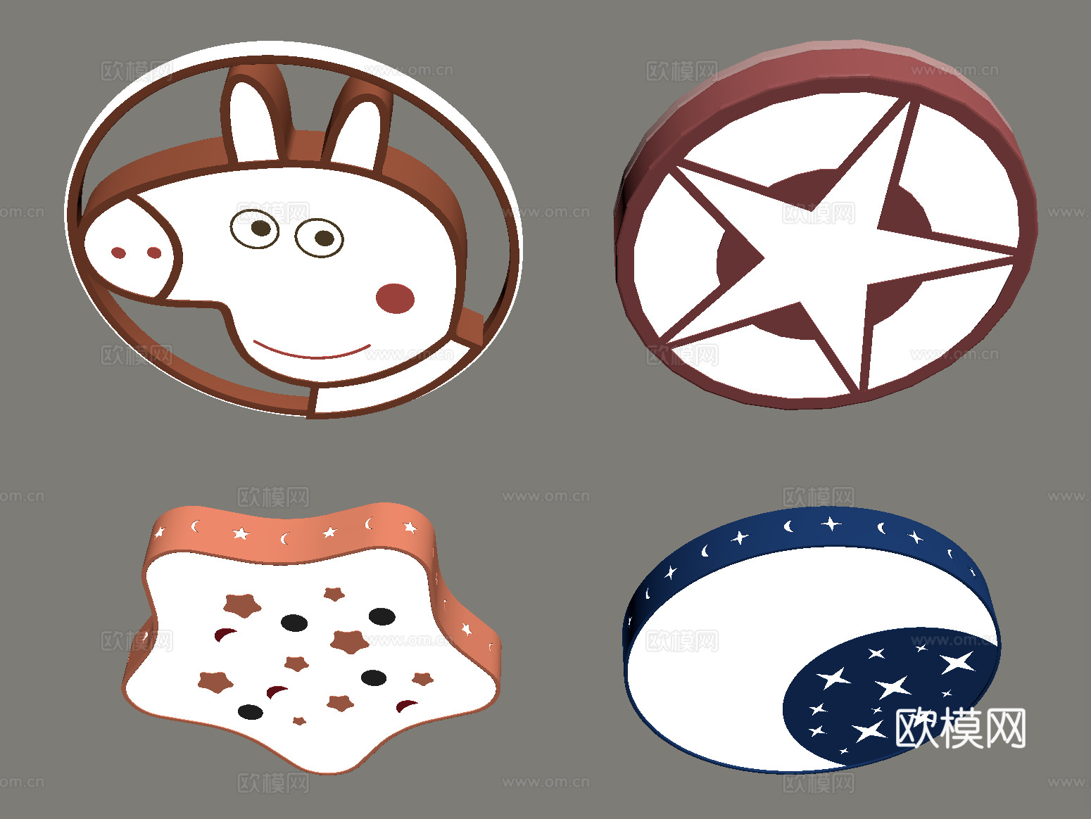 现代儿童卡通动物造型吸顶灯su模型