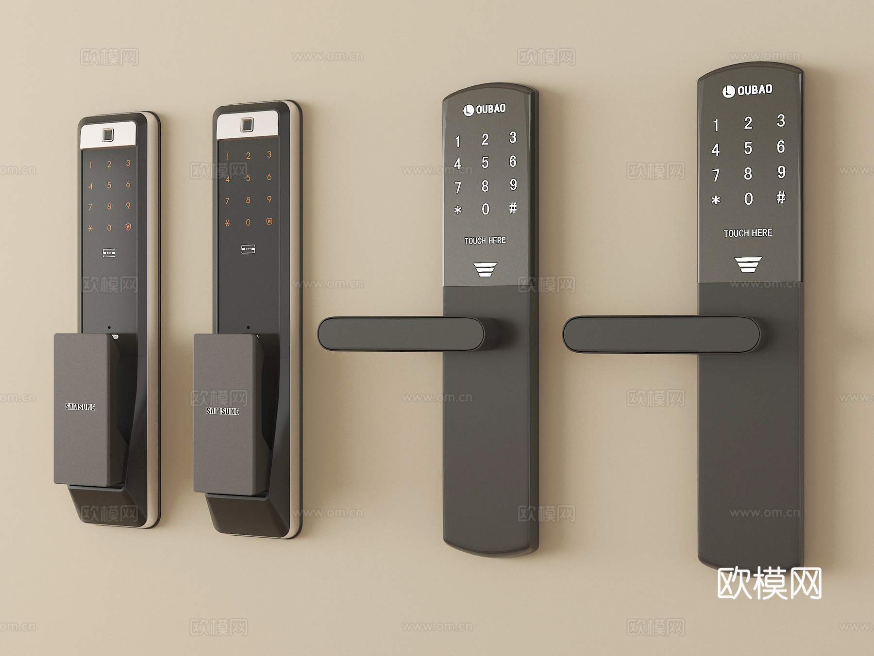 现代指纹锁 智能锁 密码锁su模型