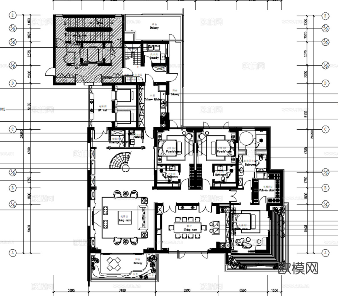 10套新中式风格别墅大平层洋房复式样板间CAD施工图加实景图cad施工图