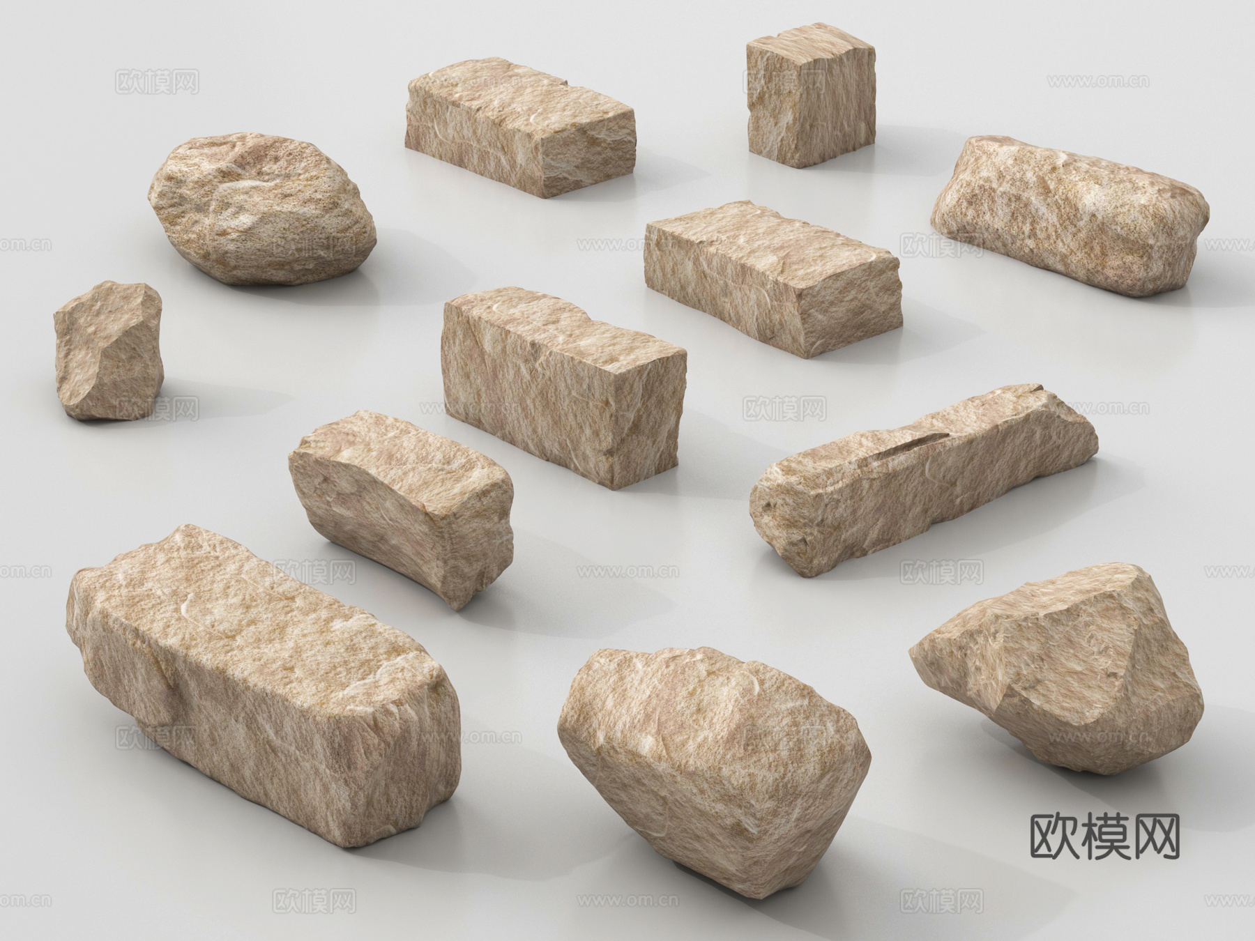 现代石头 景观石 条石 石墩 自然石su模型