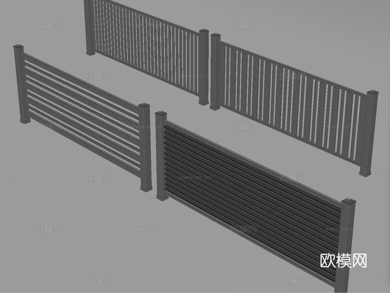 现代围栏护栏 铁艺栏杆 扶手su模型