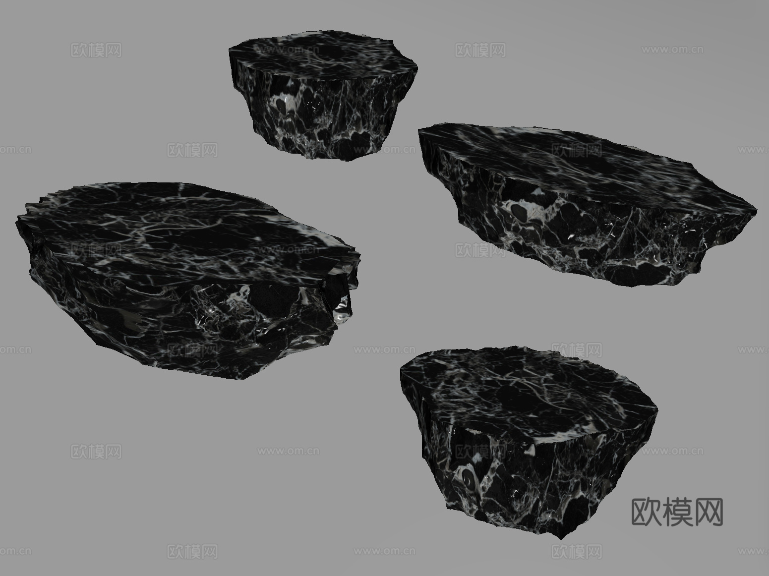 新中式户外桌 石桌 石凳su模型