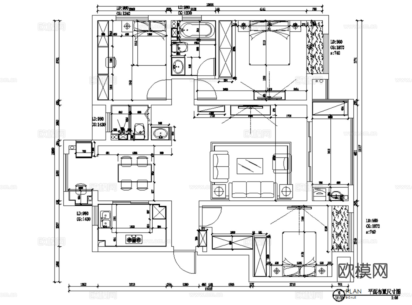 10套现代简约轻奢极简风格样板间大平层家装CAD施工图附效果cad施工图