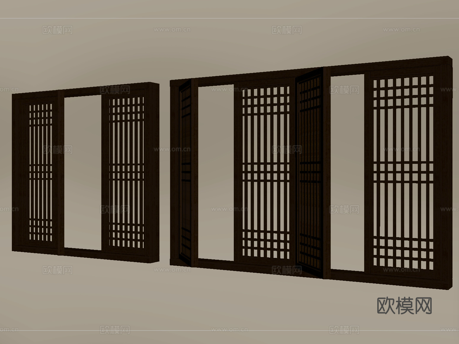 新中式镂空窗 平开窗 阳台窗su模型