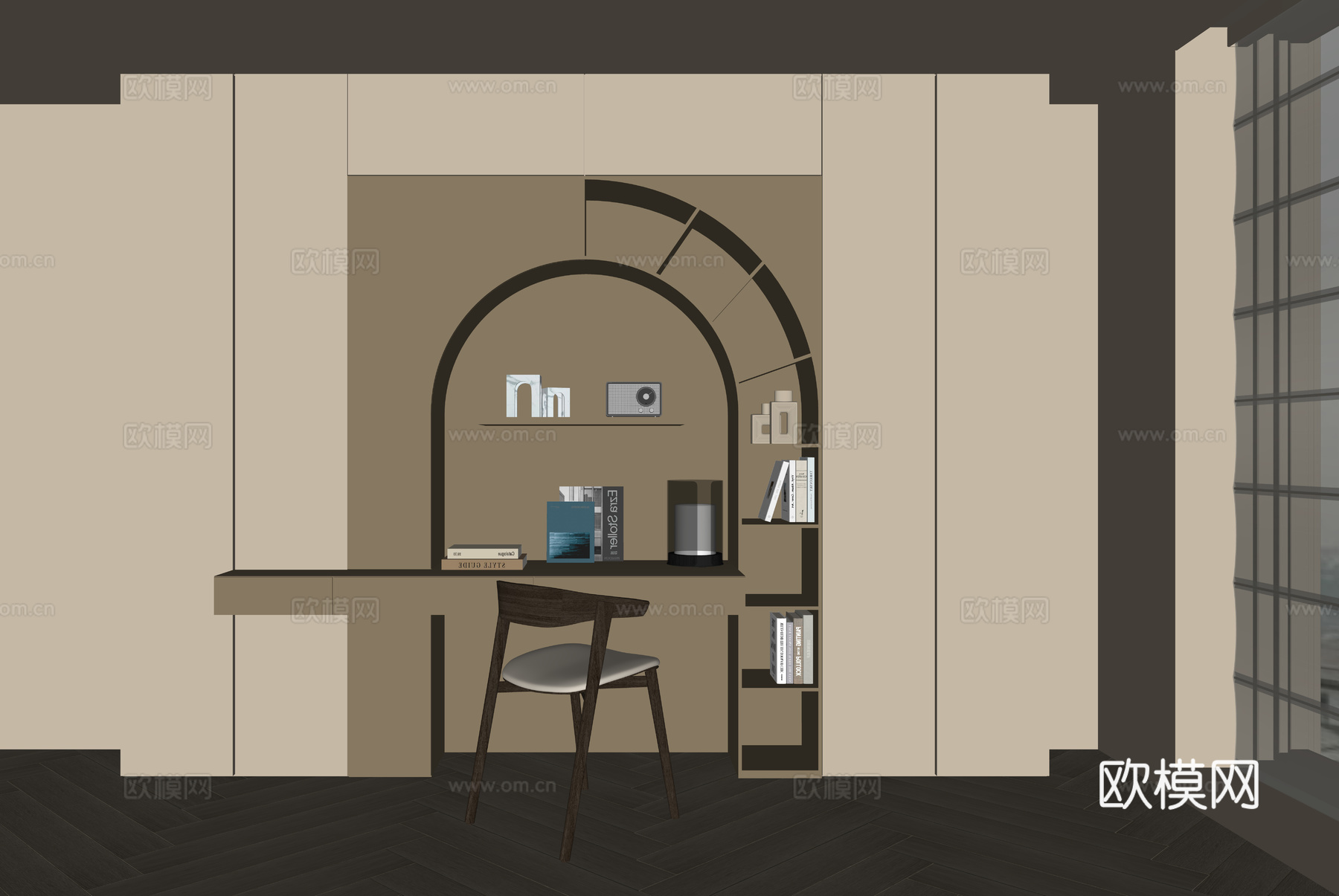 现代书桌一体柜su模型