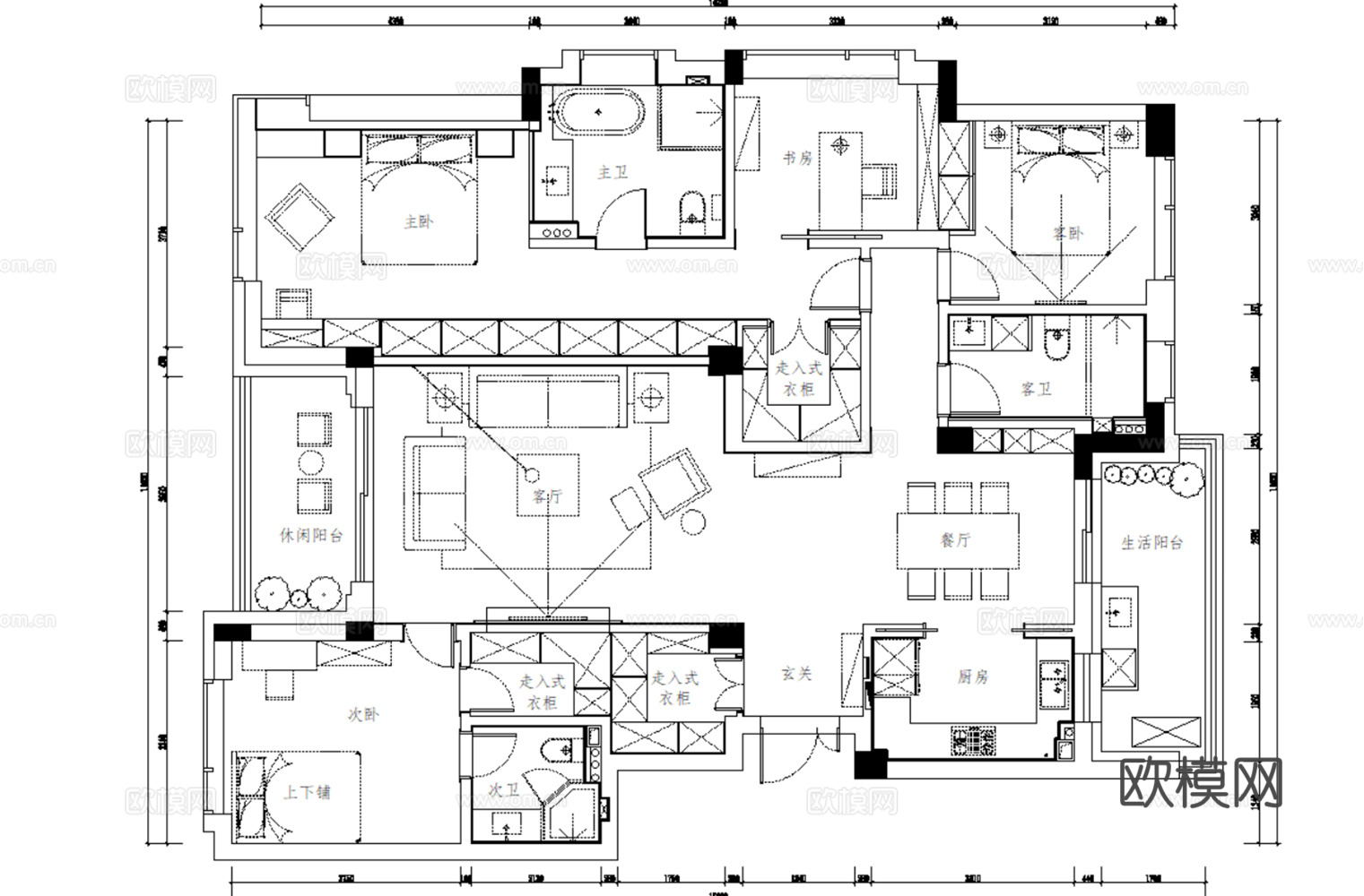 10套现代简约轻奢极简风格样板间大平层家装CAD施工图附效果cad施工图