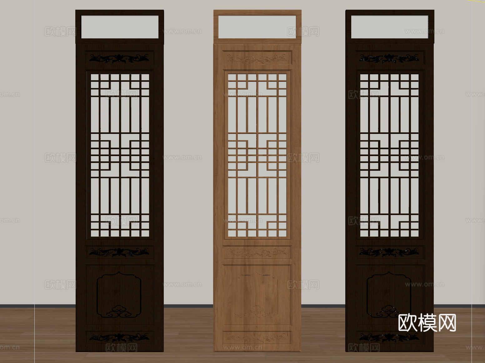 中式屏风隔断 木质隔断 ssu模型