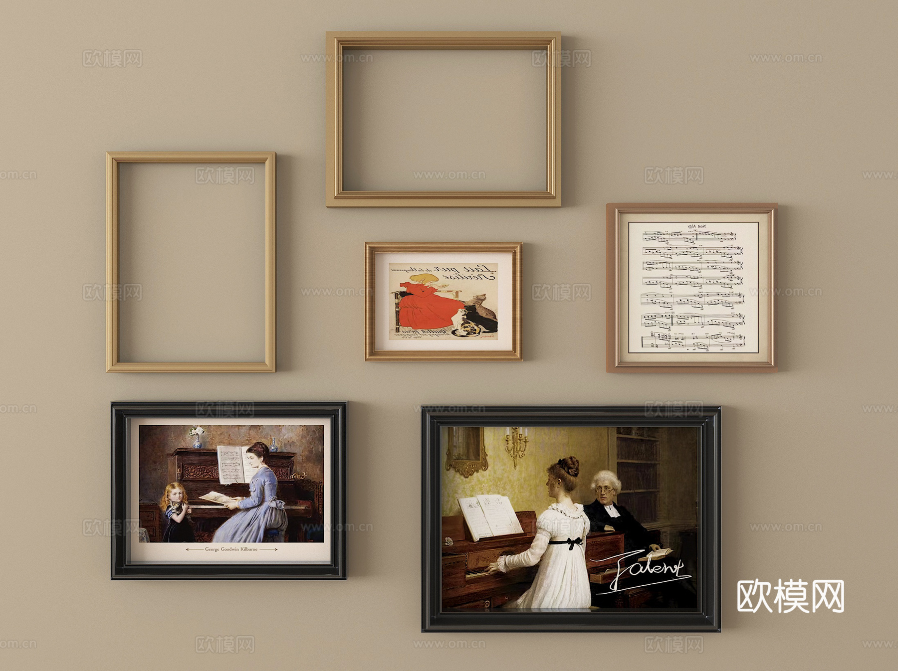 现代中古风装饰挂画 相框 装饰画框su模型