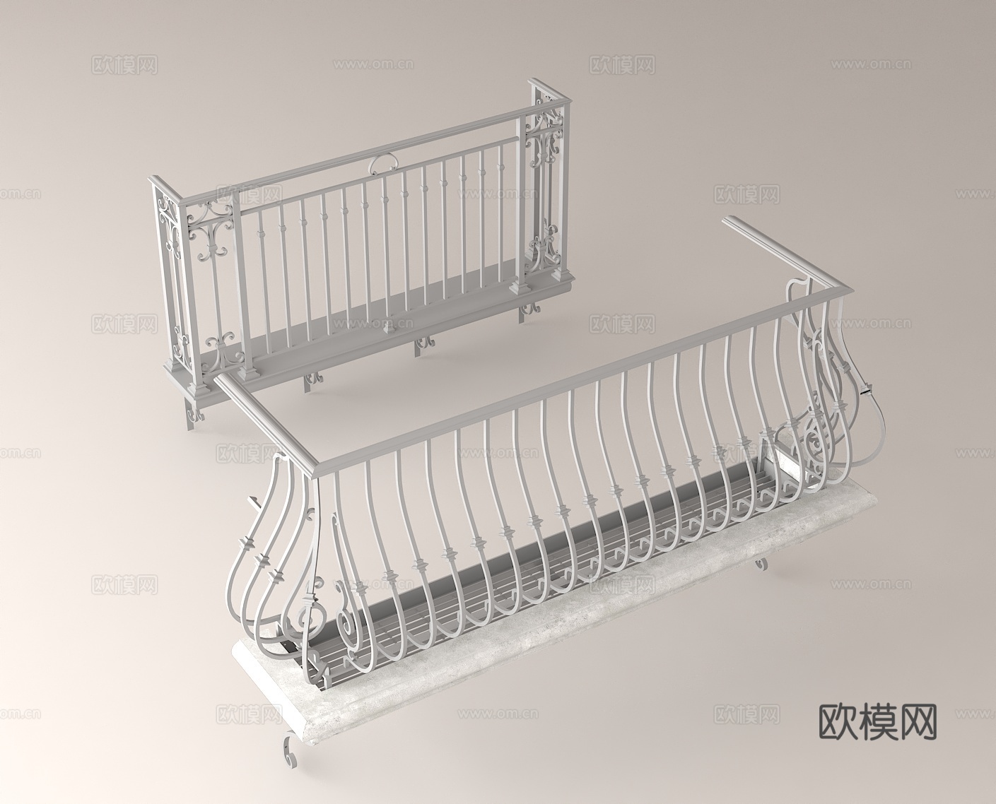 欧式铁艺护栏 阳台栏杆 装饰性围栏 复古铁艺栏杆建筑装饰护栏su模型