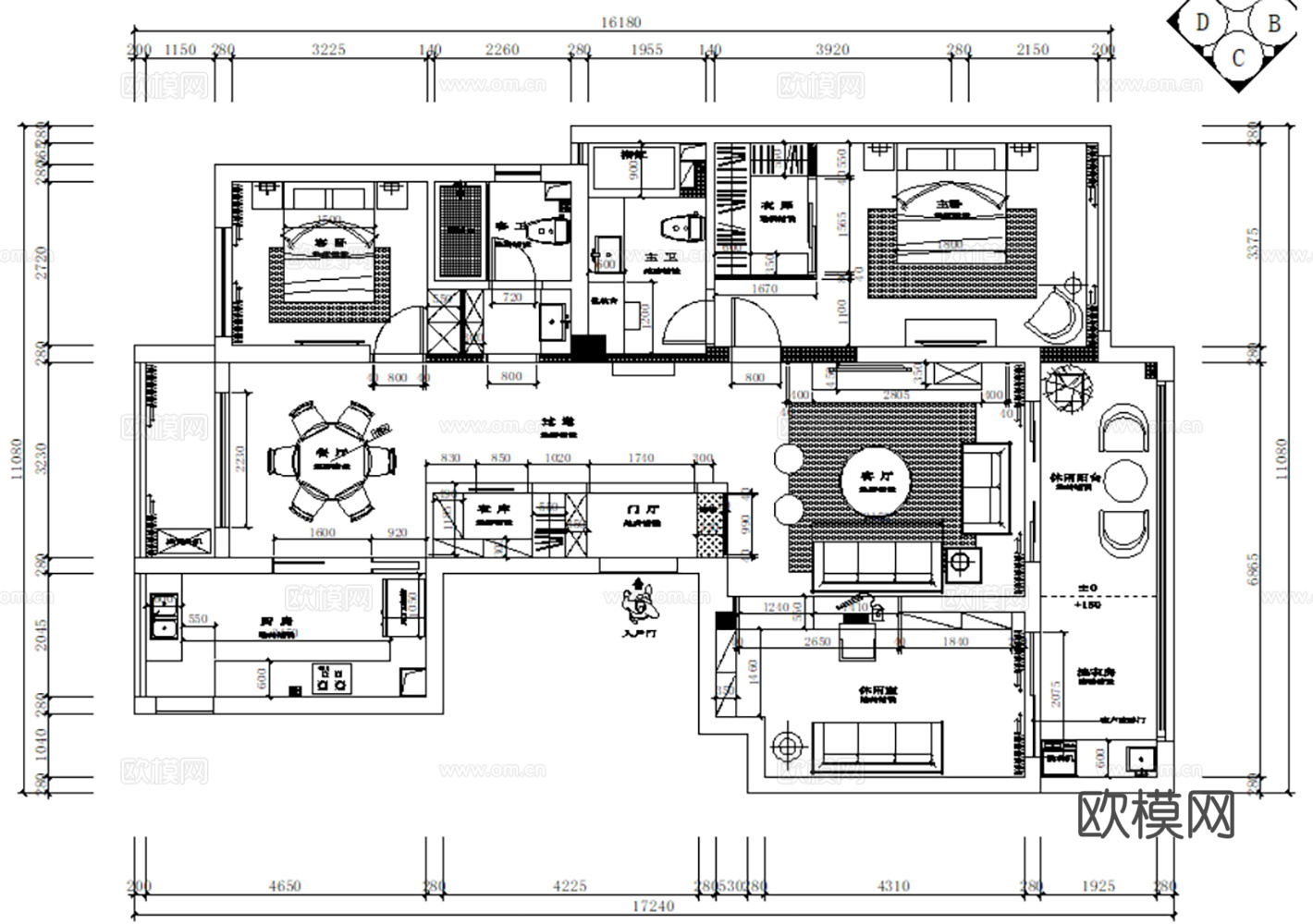 10现代简约轻奢风格大平层样板间别墅复式CAD施工图附效果图cad施工图