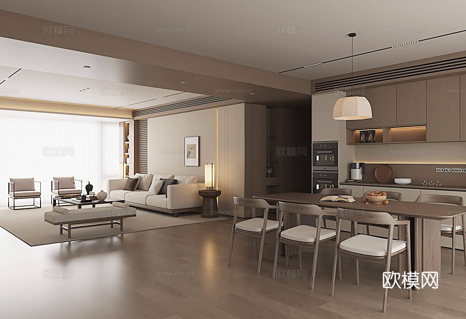 现代意式客餐厅3d模型下载