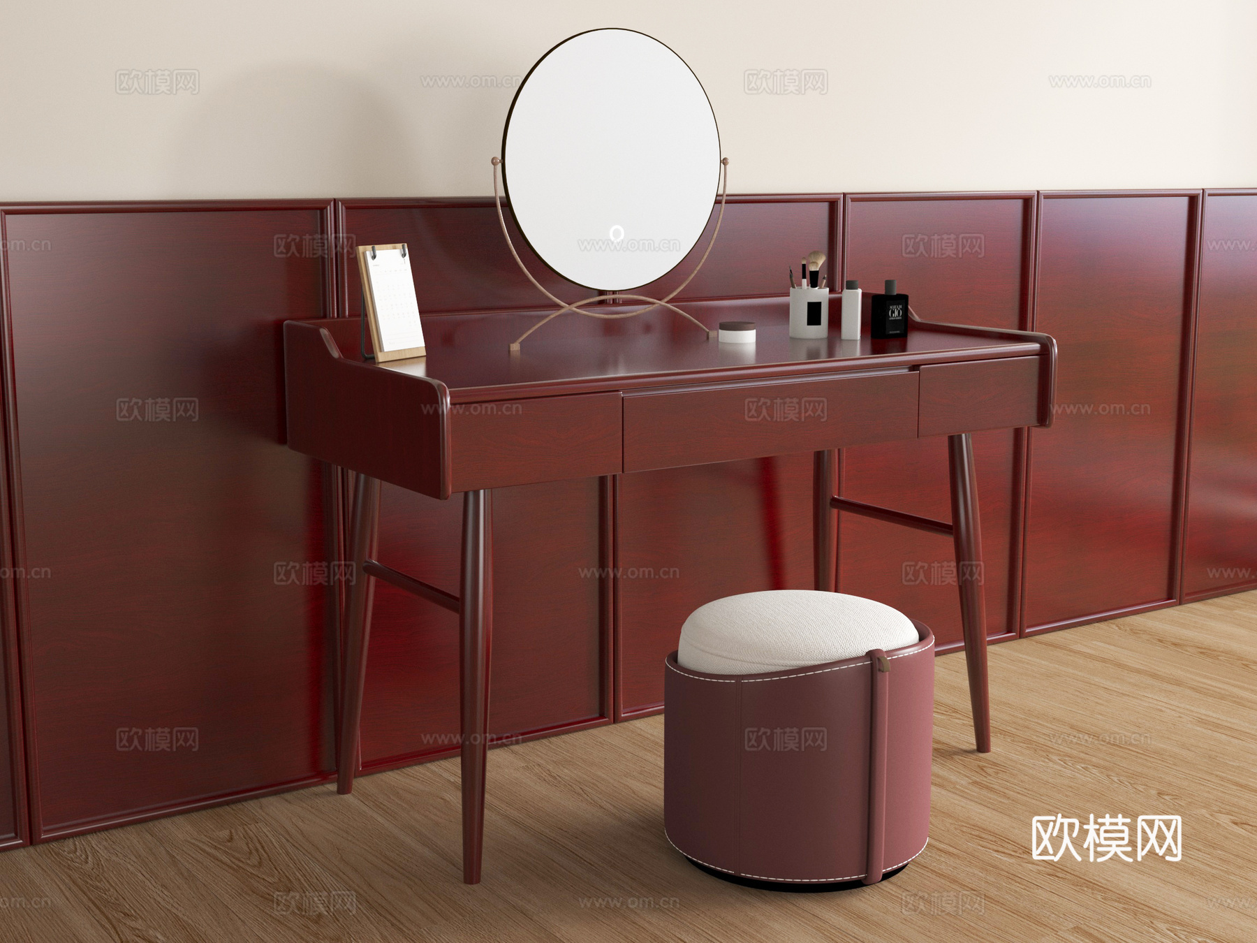 复古梳妆台 化妆镜 化妆品su模型