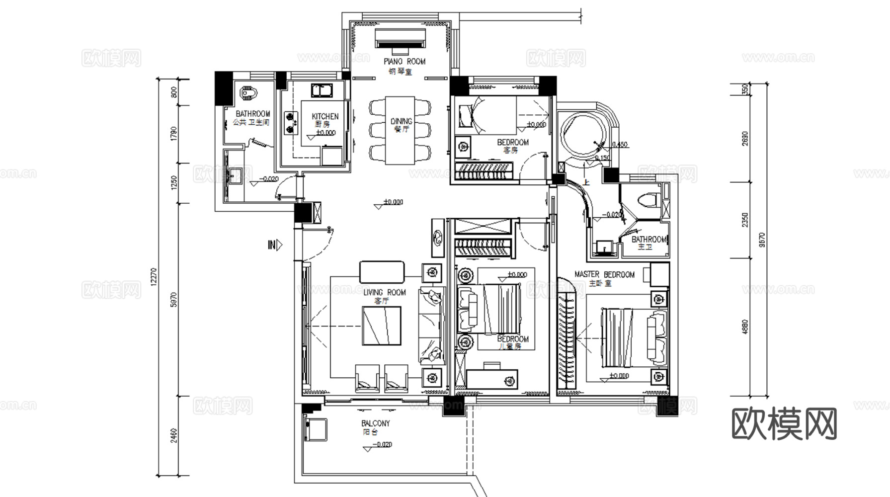 10套现代轻奢简约风格样板间大平层别墅复式CAD施工图附效果cad施工图