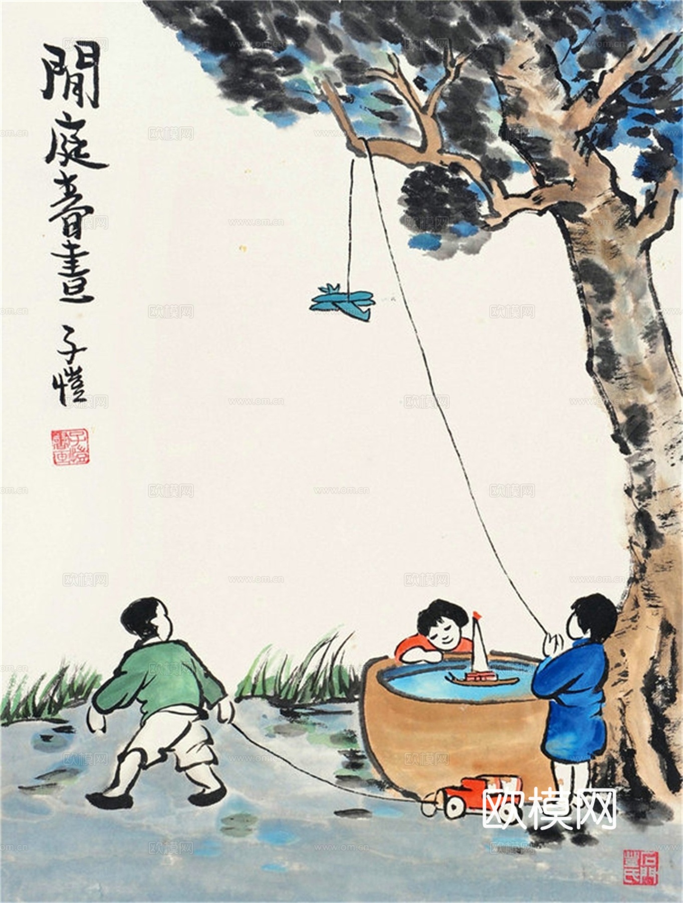 丰子恺水墨绘画作品，写意水墨画，水墨风漫画21下载