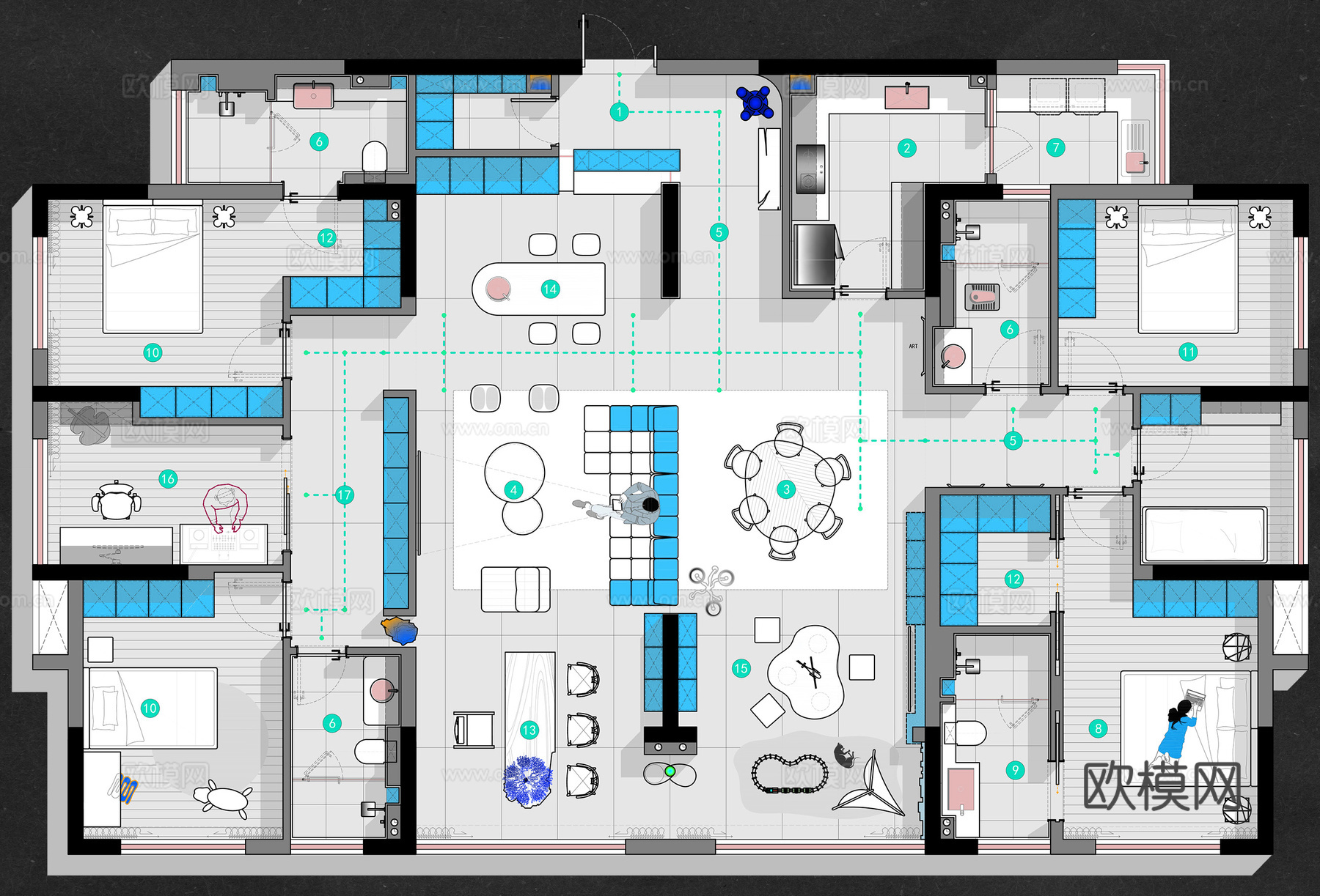 制图神器：CAD彩平直出模板1.0cad施工图