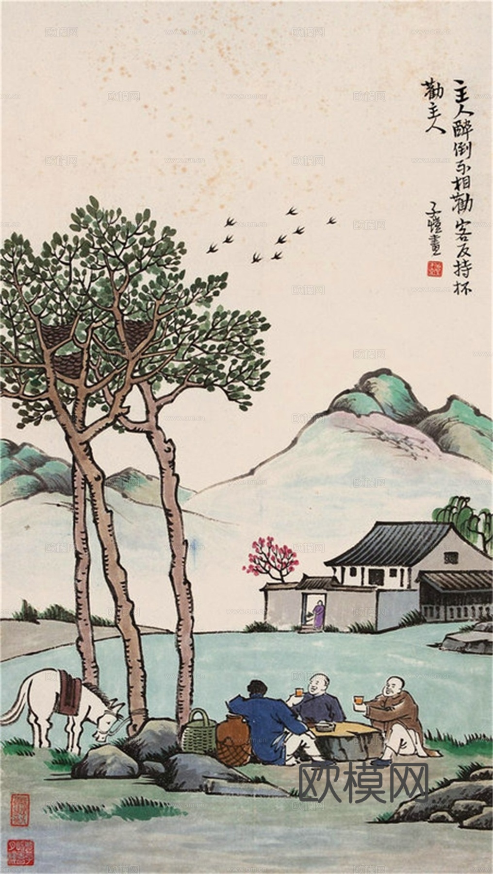 丰子恺水墨绘画作品，写意水墨画，水墨风漫画138下载