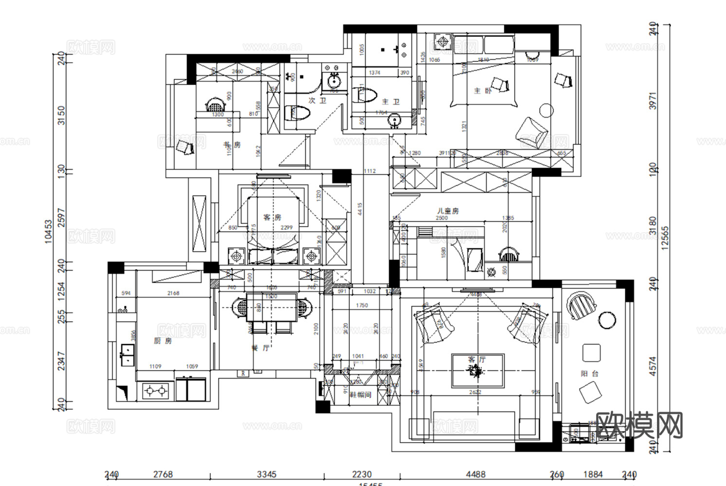 10套欧式风格样板间大平层别墅复式住宅CAD附效果图实景图cad施工图